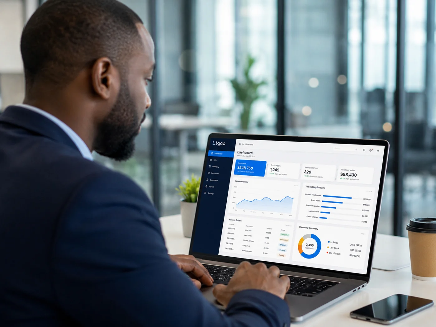 Business user working with software analytics interface